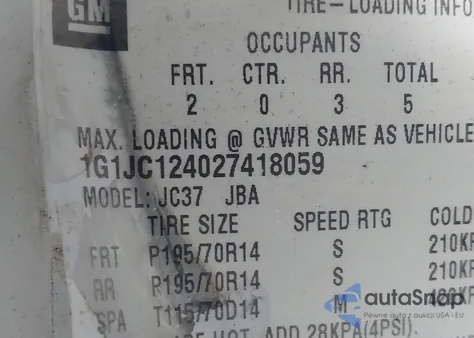 2002 Chevrolet Cavalier из США, поврежденный, VIN 1G1JC124027418059